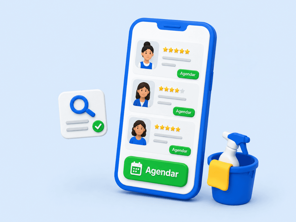 App Quero Diarista mostrando diaristas avaliadas, busca e botão Agendar